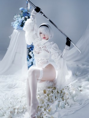 半半子 – Automataヨルハ二号B型 白いドレス_42