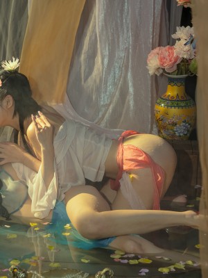 云溪溪x奶桃 古装浴池嬉戏 性感肚兜诱人乳晕 湿身诱惑超写实古代风_1 (31)