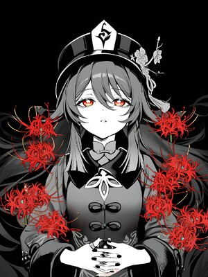 [Pixiv] 青德坊 - 炎蝶振夜，血梅绽霄，千灯灼幽引魂迢——胡桃（宿雪桃红 折梅留芳） (107479500) [Ai generated]_002_Hu_Tao_2