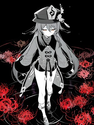 [Pixiv] 青德坊 - 炎蝶振夜，血梅绽霄，千灯灼幽引魂迢——胡桃（宿雪桃红 折梅留芳） (107479500) [Ai generated]_005_Hu_Tao_5