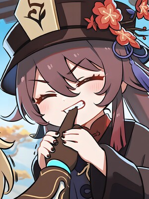 [Pixiv] 青德坊 - 炎蝶振夜，血梅绽霄，千灯灼幽引魂迢——胡桃（宿雪桃红 折梅留芳） (107479500) [Ai generated]_130_Hu_Tao_130