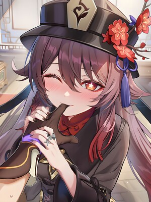 [Pixiv] 青德坊 - 炎蝶振夜，血梅绽霄，千灯灼幽引魂迢——胡桃（宿雪桃红 折梅留芳） (107479500) [Ai generated]_131_Hu_Tao_131