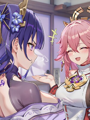 [Pixiv] 青德坊 - 紫电映幽笼，狐诱樱庭月隐踪，空蝉破云穹——雷电将军&nbsp;&nbsp; 八重神子 (107479500) [Ai generated] [Uncensored]_008_Raiden_Yae_8