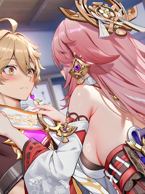 [Pixiv] 青德坊 - 紫电映幽笼，狐诱樱庭月隐踪，空蝉破云穹——雷电将军&nbsp;&nbsp; 八重神子 (107479500) [Ai generated] [Uncensored]_014_Raiden_Yae_14