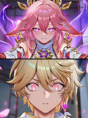 [Pixiv] 青德坊 - 紫电映幽笼，狐诱樱庭月隐踪，空蝉破云穹——雷电将军&nbsp;&nbsp; 八重神子 (107479500) [Ai generated] [Uncensored]_015_Raiden_Yae_15