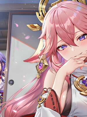 [Pixiv] 青德坊 - 紫电映幽笼，狐诱樱庭月隐踪，空蝉破云穹——雷电将军&nbsp;&nbsp; 八重神子 (107479500) [Ai generated] [Uncensored]_017_Raiden_Yae_17