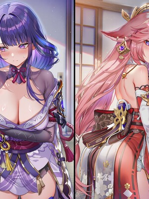 [Pixiv] 青德坊 - 紫电映幽笼，狐诱樱庭月隐踪，空蝉破云穹——雷电将军&nbsp;&nbsp; 八重神子 (107479500) [Ai generated] [Uncensored]_018_Raiden_Yae_18