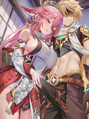 [Pixiv] 青德坊 - 紫电映幽笼，狐诱樱庭月隐踪，空蝉破云穹——雷电将军&nbsp;&nbsp; 八重神子 (107479500) [Ai generated] [Uncensored]_019_Raiden_Yae_19