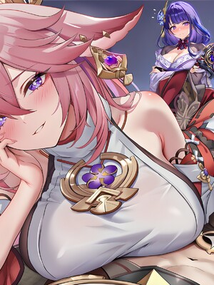 [Pixiv] 青德坊 - 紫电映幽笼，狐诱樱庭月隐踪，空蝉破云穹——雷电将军&nbsp;&nbsp; 八重神子 (107479500) [Ai generated] [Uncensored]_021_Raiden_Yae_21