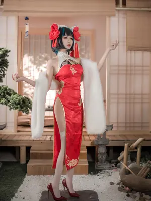 源纱希喵喵喵 - 碧蓝航线 柴郡 红色旗袍_0002
