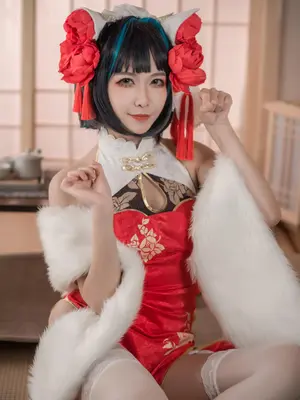 源纱希喵喵喵 - 碧蓝航线 柴郡 红色旗袍_0005